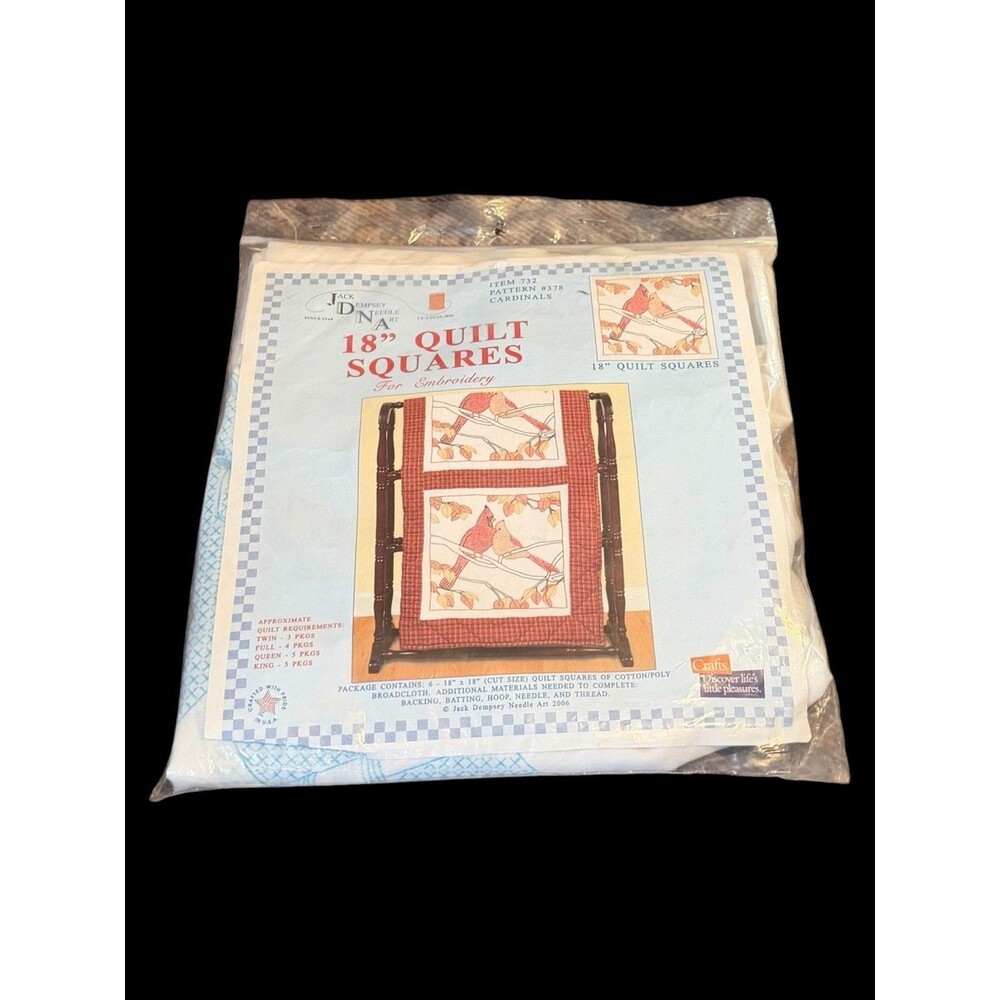 Jack Dempsey Stamped Quilt Squares Cardinals Pattern #378 6 18"x18" Blocks NIP